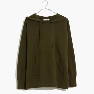 Madewell Moss Green Boxy Knit Hoodie Pullover Sweater size L Gorpcore Coastal